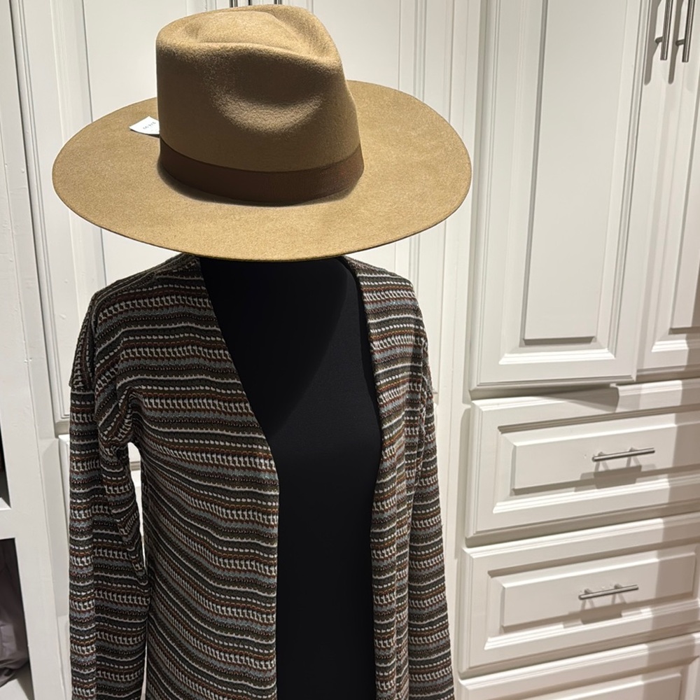 Tan and Brown Fedora Hat with Wide Brim